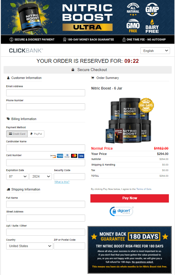 Nitric Boost Ultra order page